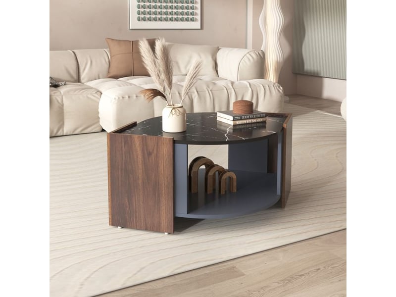  Table basse en marbre et noyer - marbre noir et veinure de noyer - dimensions 96.5x63x40cm - Conforama D