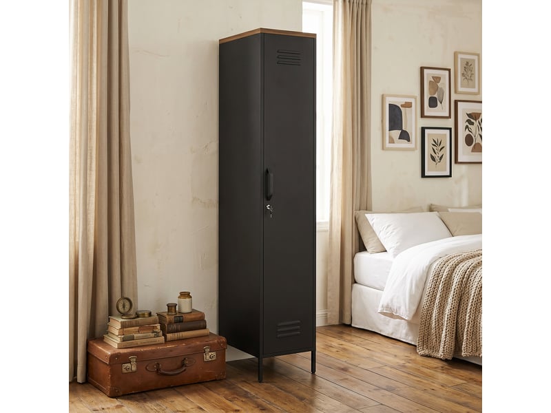  Armoire métallique de style industriel avec étagères réglables, idéale pour la chambre, le garage ou le bureau, noire.  - Conforama C