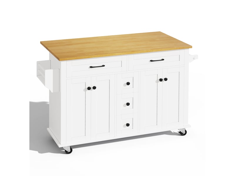  Desserte de cuisine,140x65x89 cm,5 tiroirs,mdf,blanc et naturel  - Conforama D