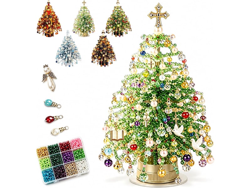 Kit diy sapin de noël en perles avec cadre métallique, décoration de table 3d avec perles cristal, loisirs créatifs, foi et festivités - Conforama A