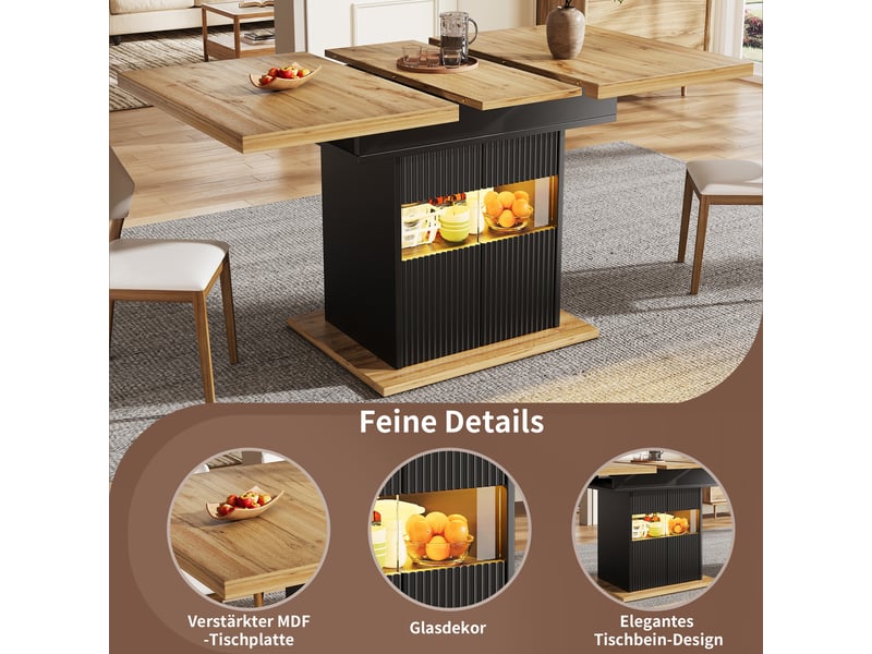  110-140 noir table à manger extensible avec rangement, design moderne, structure fonctionnelle pour cuisine et salle à manger  - Conforama C