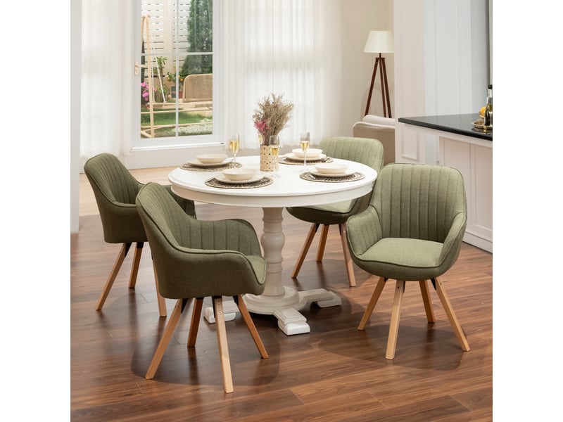 Lot de 4 chaise salle à manger scandinave fauteuil coiffeuse siège pivotant avec accoudoirs rembourré en tissu pieds en bois massif, vert - Conforama B