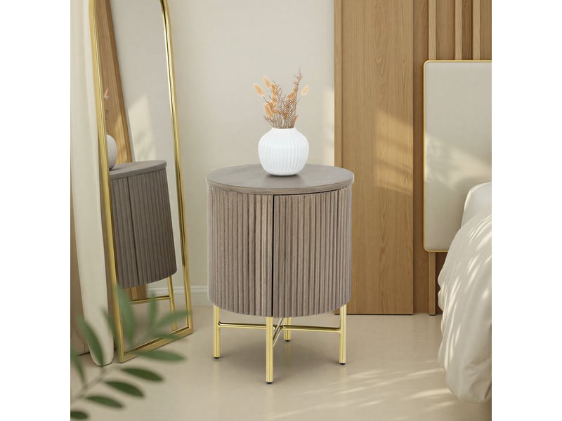 Table de chevet fluted en bois massif avec 1 porte - gris  - Conforama B