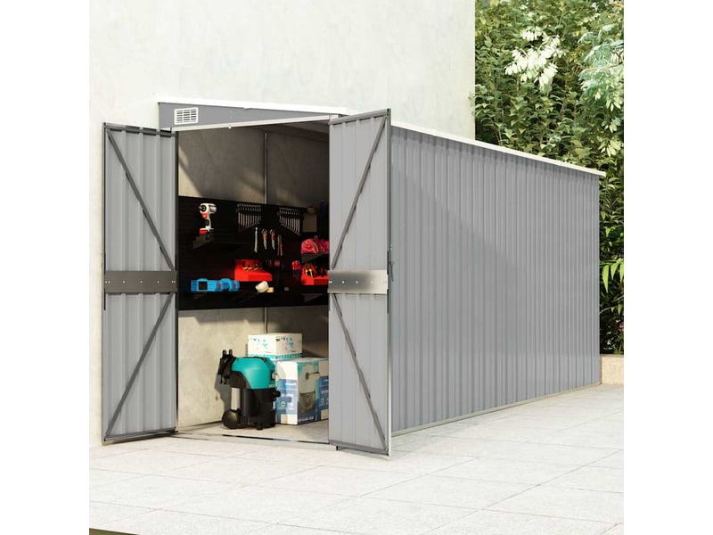 Abri de jardin mural gris 118x382x178 cm acier galvanisé - Conforama B