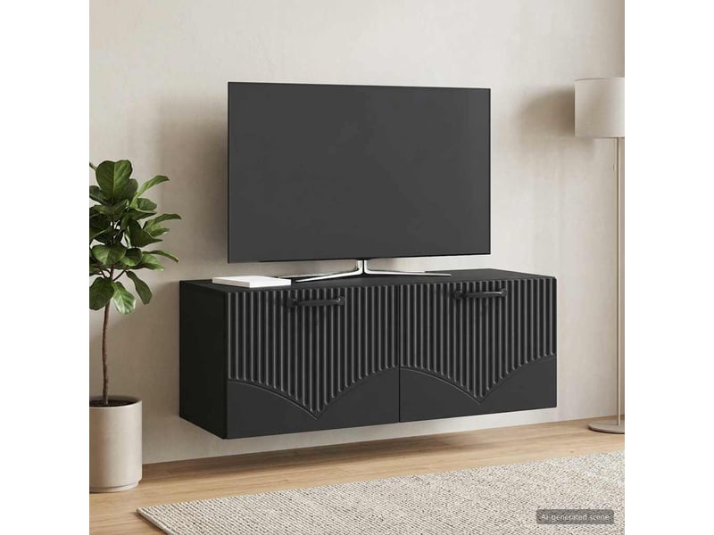  Meuble tv - banc tv - meuble de rangement mural noir 78,5 x 31 x 30 cm bois d'ingénierie  - Conforama B