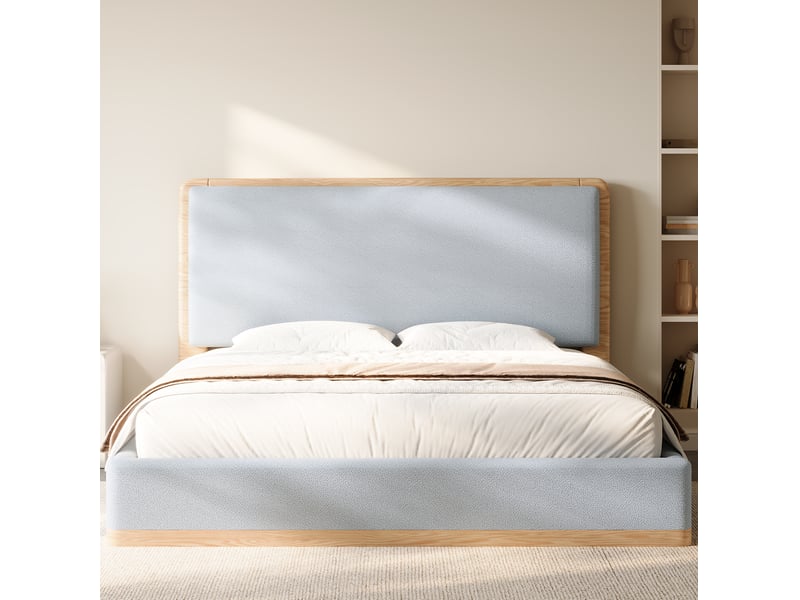  Lit plateforme 180x200 cm, lit adulte 2 places avec tête de lit mdf couleur gris et bois naturel sans matelas  - Conforama B