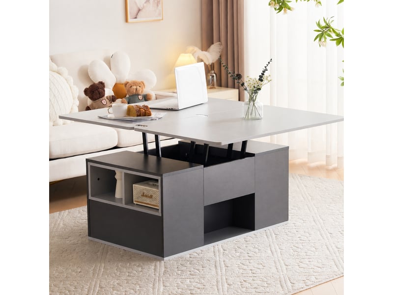  Table basse relevable multifonction 2 en 1, rangement, 100 x 51 x 47, gris clair et gris foncé  - Conforama E