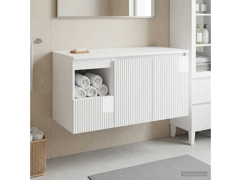 Ensemble de mobilier de salle de bain 2 pc blanc brillant cf64008 - Conforama B