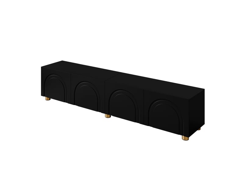  Meuble tv noir 180 cm 4 portes avec relief arqué et pieds en métal  - Conforama W