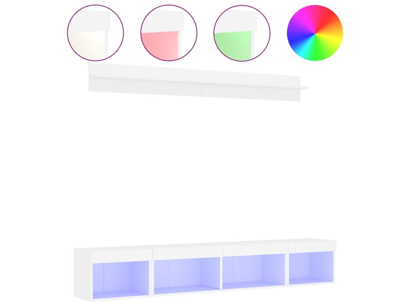  Unités murales tv avec led 5 pcs blanc bois d'ingénierie shl81281  - Conforama A