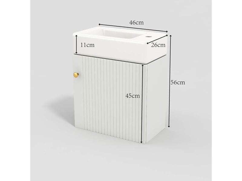  Meuble sous-vasque 46 cm avec vasque en céramique, meuble salle de bain suspendu blanc, petit meuble pour wc invités  - Conforama E