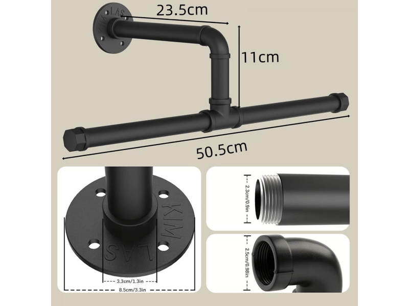  Porte-manteau mural yawenhe (51 cm), amovible de style industriel, permet de gagner de la place dans le salon ou la chambre, noir FC-LJY-04249JY - Conforama B