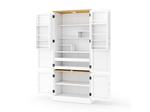 Armoire de cuisine blanche 180 cm, meuble de rangement avec capteur de mouvement, étagères réglables et tiroirs, mdf