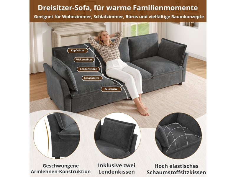 Canapé modulaire 3 2 1 places tissu chenille coussins moelleux confort cloud design moderne gris - Conforama E