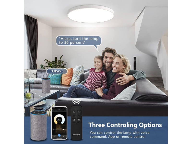  Plafonnier led intelligent 54 w – lampe de plafond wi-fi à intensité variable, compatible alexa et google home, 3000–6500 k, (ø 50 cm)  - Conforama B