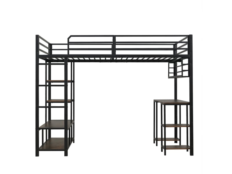  Lit mezzanine 120x200 cm avec bureau et tablette en métal et panneau de particules noir et noyer foncé  - Conforama A