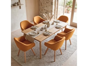Lot de 6 chaises de salle à manger pivotantes à 360° – tissu effet lin respirant, pieds en bois massif - orange