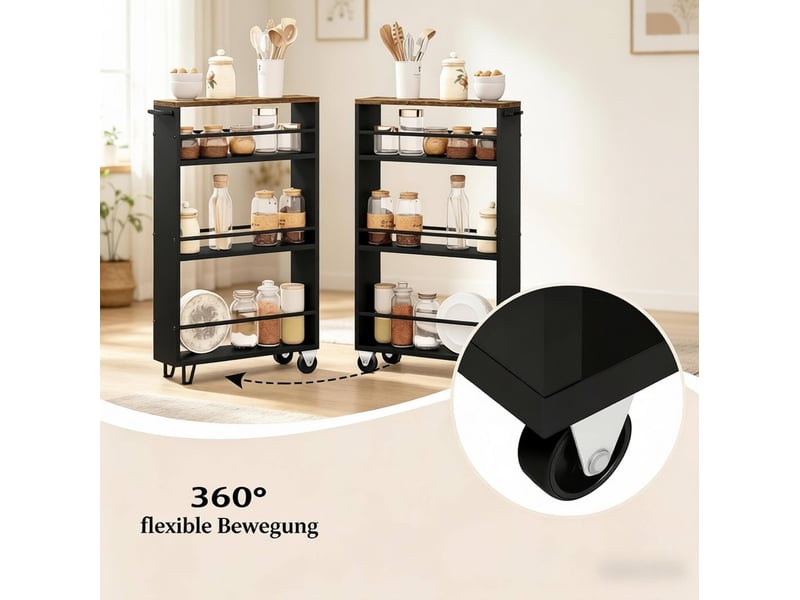  Desserte de cuisine 47x13x80 cm avec roulettes métal bois noir  - Conforama D