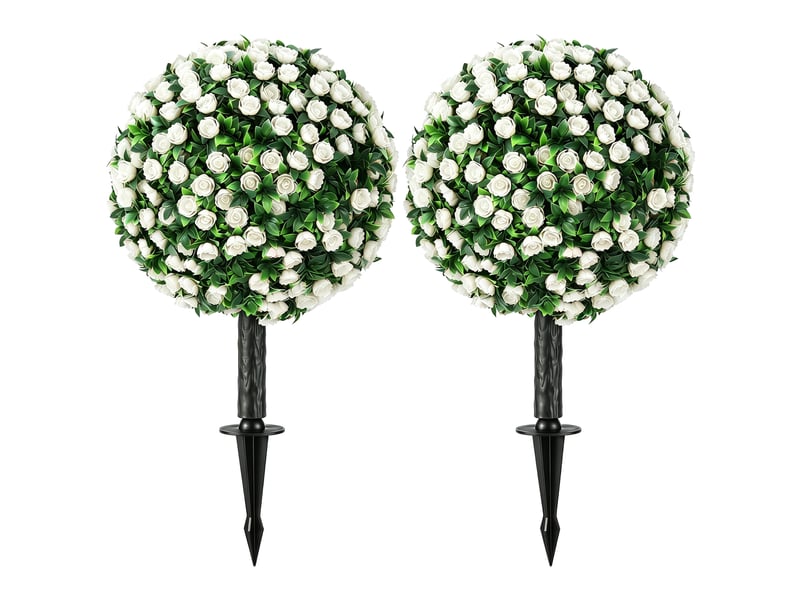  Boules de roses artificielles, résistantes aux uv pour une utilisation extérieure, lot de 2 rosiers, 55 cm, blanches  - Conforama A