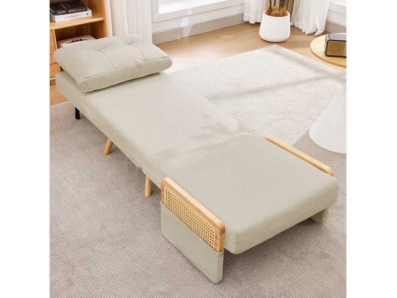  Fauteuil convertible 1 place avec dossier réglable en tissu aspect lin beige  - Conforama D