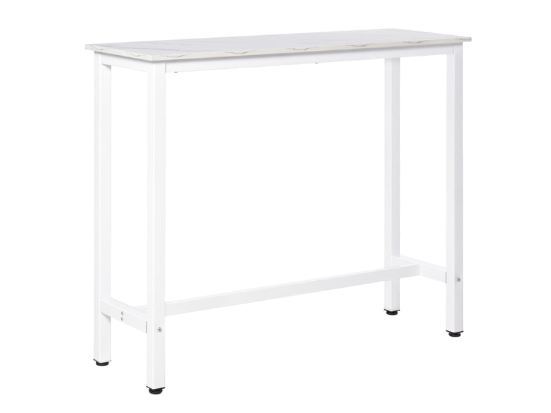  Table de bar table haute de cuisine mange-debout 120 x 40 x 100 cm châssis piètement acier, plateau aspect marbre blanc  - Conforama A
