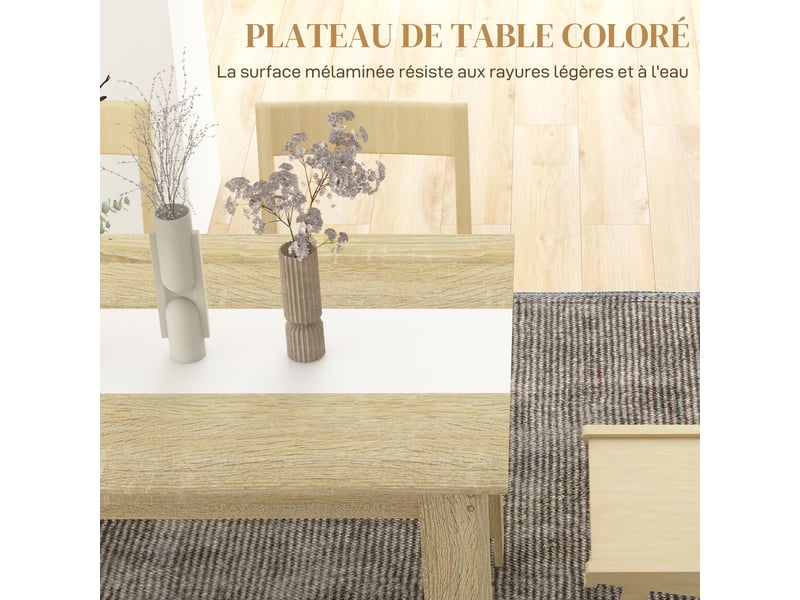  Table de salle à manger pour 6 personnes en aspect bois naturel et blanc, dim. 140l x 90l x 75h cm  - Conforama E