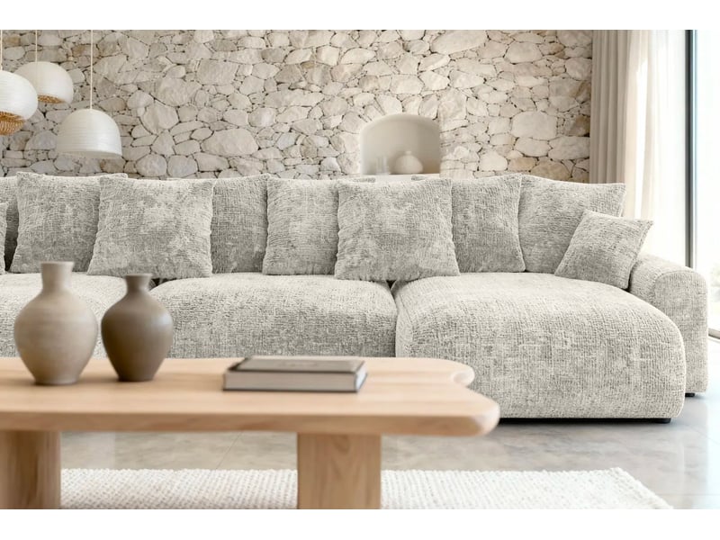 Oli - canapé panoramique convertible tissu chenille 5 places blanc - Conforama E