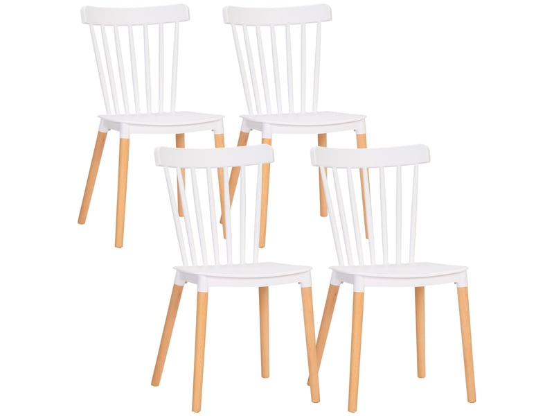  Lot de 4 chaises style scandinave dossier haut assise en polypropylène pieds en hêtre 48 x 52,5 x 83 cm blanc  - Conforama A