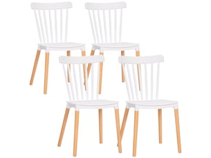 Lot de 4 chaises style scandinave dossier haut assise en polypropylène pieds en hêtre 48 x 52,5 x 83 cm blanc