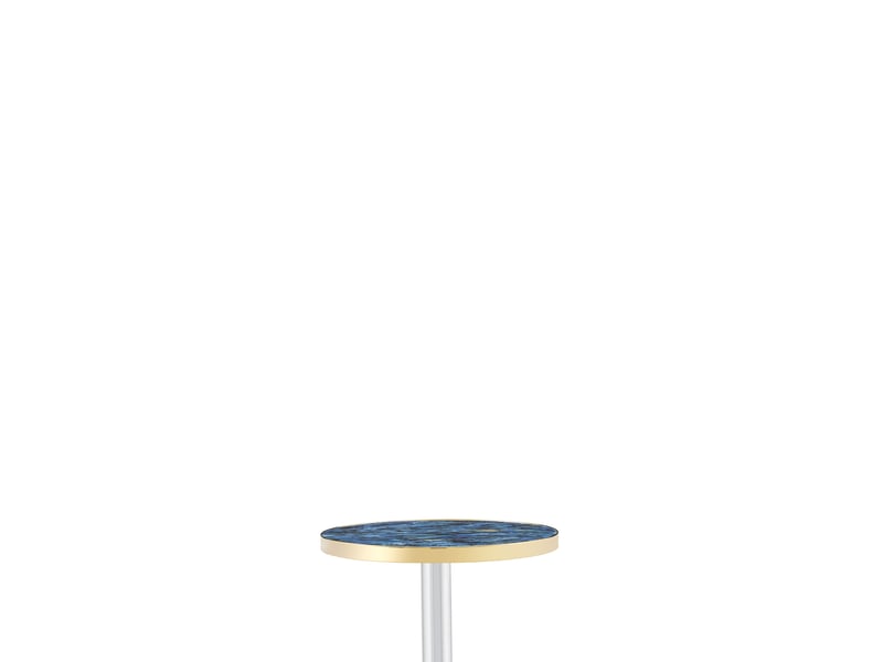 Table de salle à manger ronde avec pied central, effet marbre bleu et liseré doré pour petit balcon, ø 60 × 73,7 cm - Conforama D
