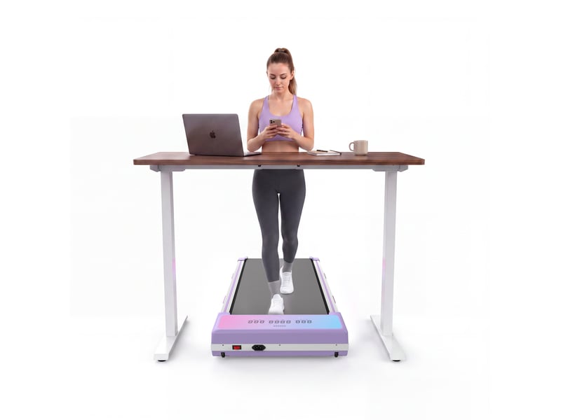 Tapis de course de bureau 118,5x51x13 cm – violet – inclinaison automatique 15 %, bluetooth, moteur 3,5 hp - Conforama B