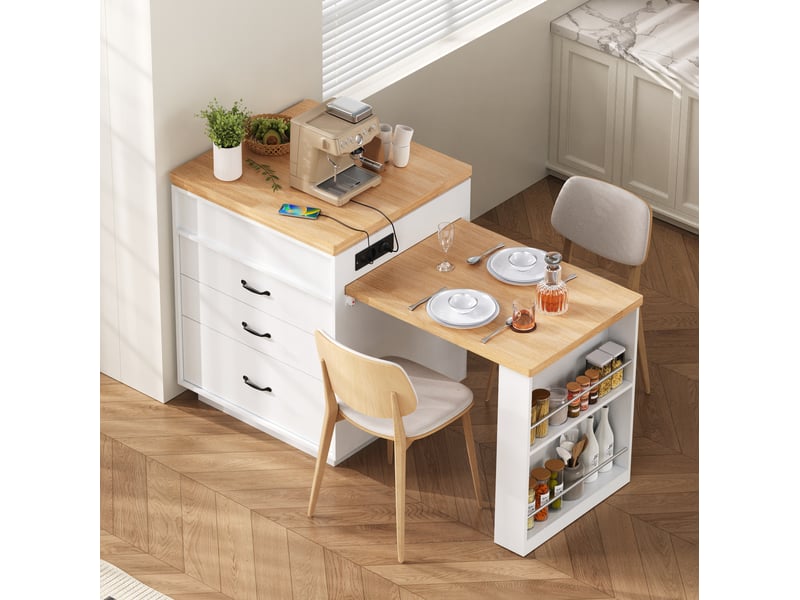 Table extensible avec tiroirs, niches et rangements ouverts, led, pour cuisine et salle à manger, 125,5 × 71 × 93 cm - Conforama C