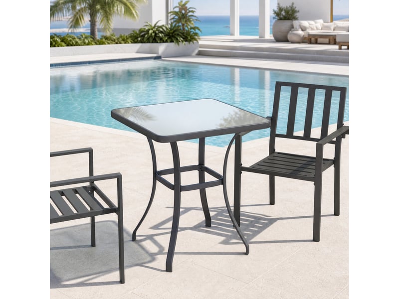  Table de jardin carrée noire en métal et verre trempé 68,5 x 68,5 cm, résistante aux intempéries pour balcon  - Conforama B