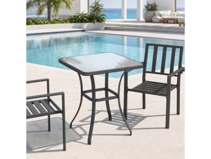 Table de jardin carrée noire en métal et verre trempé 68,5 x 68,5 cm, résistante aux intempéries pour balcon