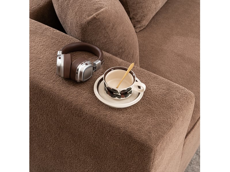  Canapé modulaire 263x171x66 cm, sans montage, avec coussins et accoudoirs, mousse, tissu chenille, marron  - Conforama D