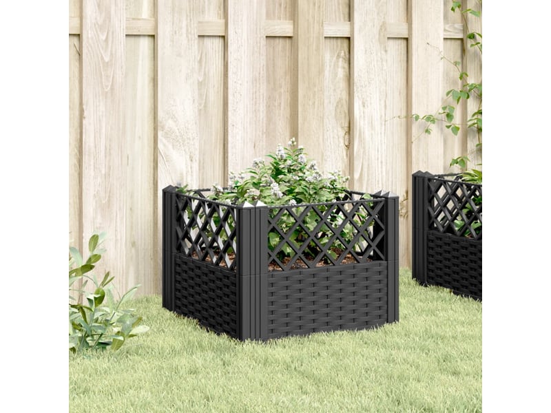  Jardinière - bac à fleurs avec piquets noir 43,5x43,5x43,5 cm pp  - Conforama C