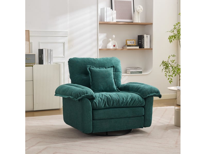  Fauteuil pivotant modenvie en chenille vert 116 x 84 x 96 cm avec coussin de soutien  - Conforama E