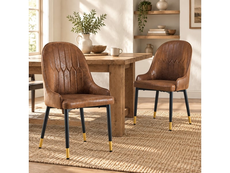 Lot de 2 chaises de salle à manger,47,3x44x91 cm,tissu et métal noir,marron - Conforama B