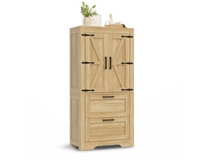 Meuble de rangement 60x30x128 cm, 2 portes, 2 tiroirs, finition bois naturel