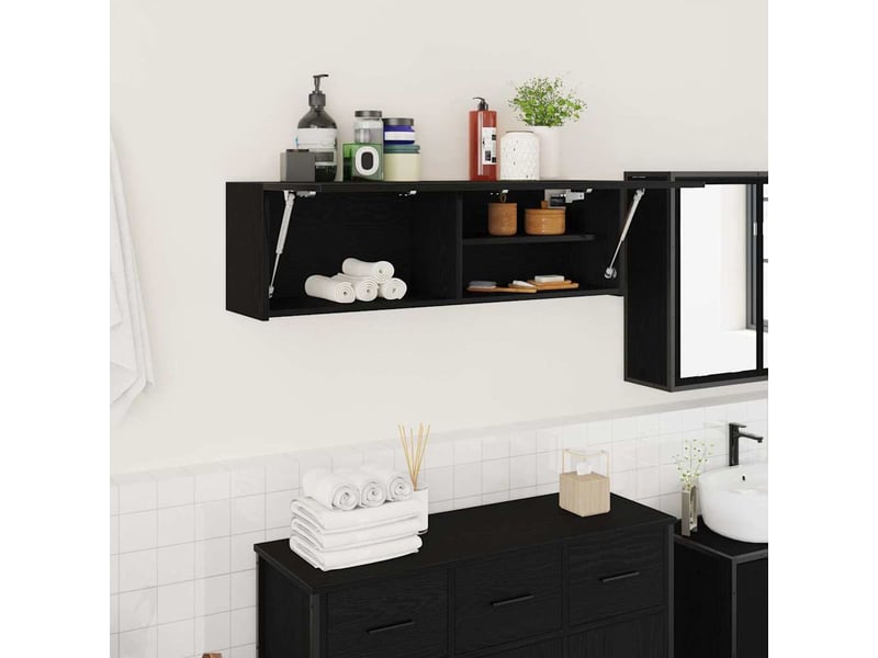 Armoire murale de bain, meuble de rangement noir 100x25x30 cm bois d'ingénierie - Conforama B