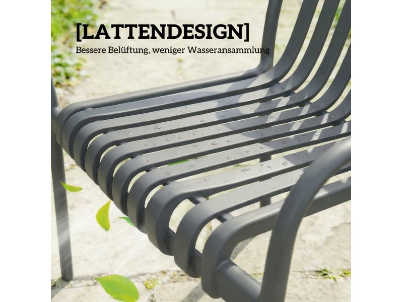  Lot de 4 chaises de jardin empilables 55x58,5x81,5 cm avec accoudoirs et design à lames gris foncé  - Conforama D