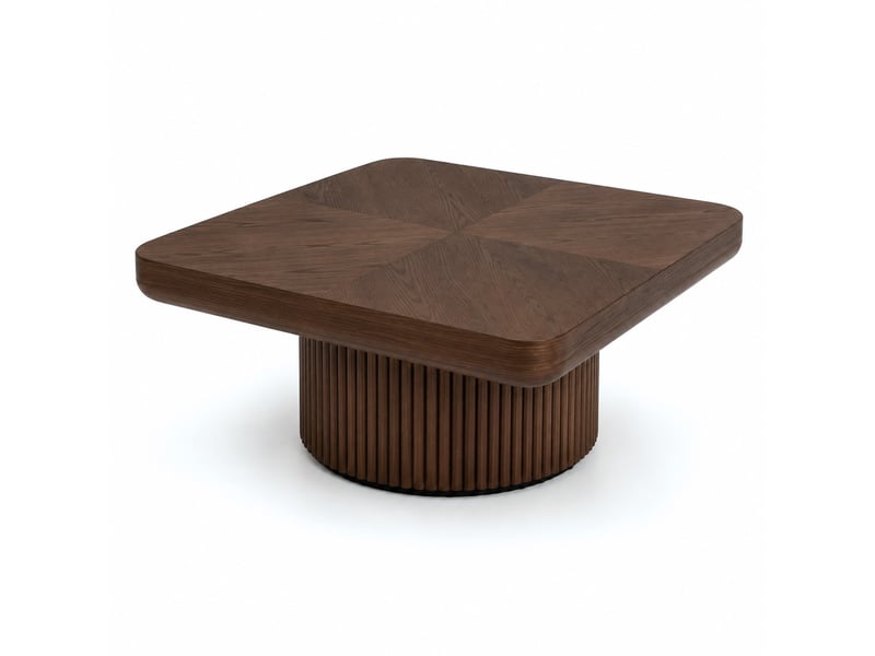 Table basse carrée à plateau façon parquet et pied central teinte noyer 78 × 78 × 38 cm IKSETERA TRADING LTD - Conforama A