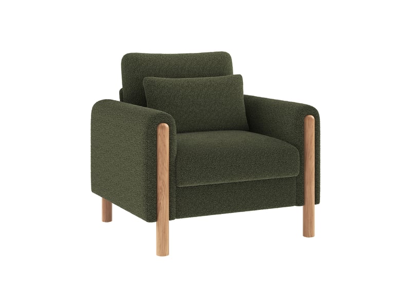  Fauteuil vert, 87 × 83 × 88,5 cm, en tissu bouclé, cadre et pieds en bois massif, coussin de siège amovible  - Conforama A