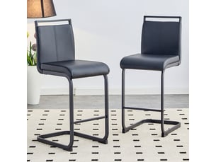 Lot de 2 tabourets de bar cantilever 39 x 46,5 x 96,5 cm - assise en cuir pu et structure métal noir - noir