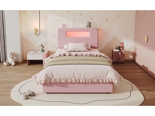 Lit avec rangement 90x200 cm <strong>SEYAKANY</strong>  <strong></strong> coloris rose