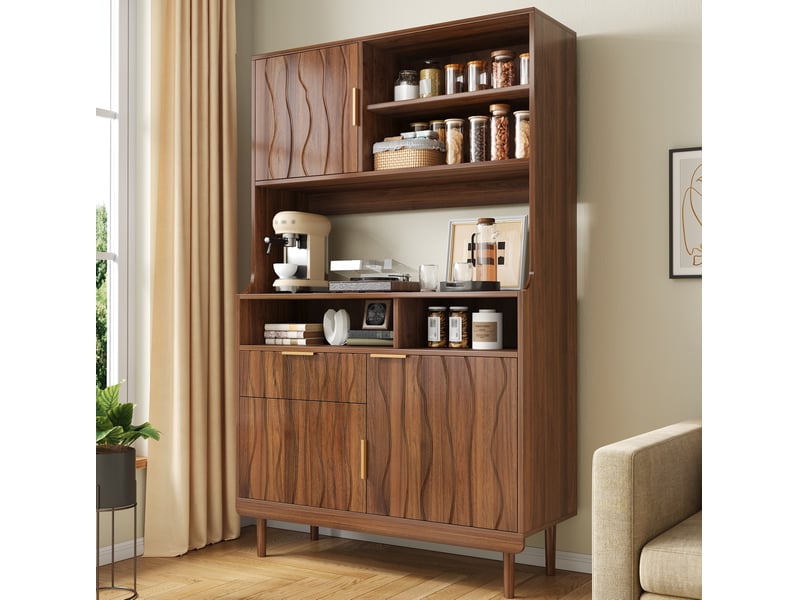  Buffet haut 4 portes avec tiroir et étagères ouvertes evryae  - Conforama C