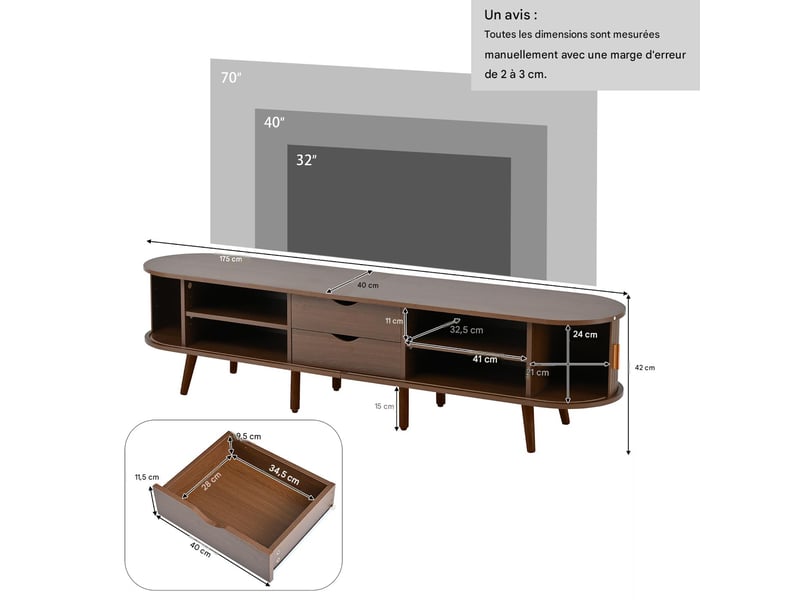  Ensemble meuble tv 175x40x42 cm et table basse 100x50x40 cm mdf noyer - pangivo  - Conforama C