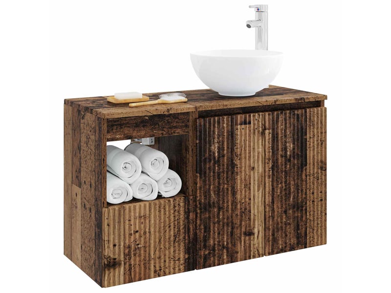  Ensemble de mobilier de salle de bain 2 pc bois ancien cf64032  - Conforama C
