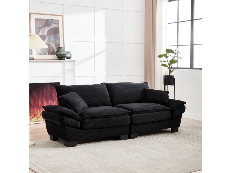  Canapé droit, 2 places, design simple, pieds en plastique, cadre en bois, oreillers latéraux, moderne, velours, noir  - Conforama D