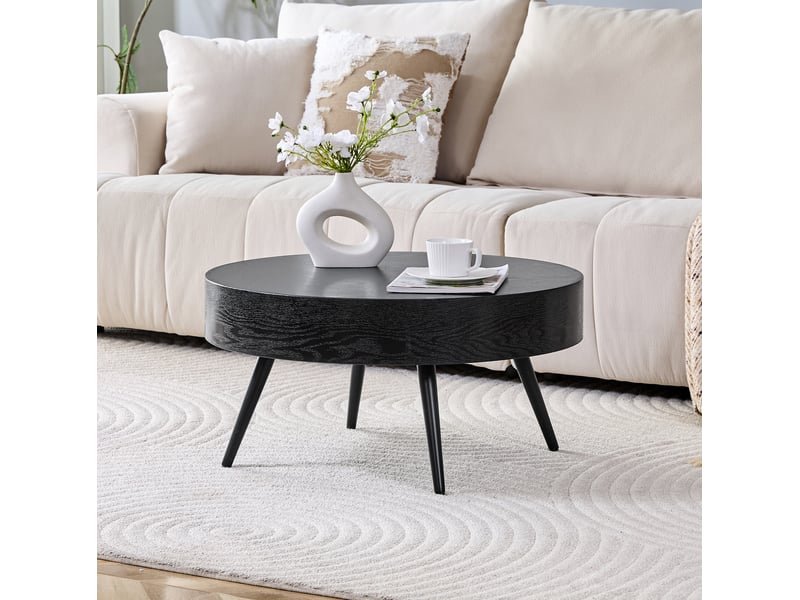  Table basse ronde avec plateau et pieds en métal, pour salon et petits espaces, 70 × 35,5 cm, en mdf noir  - Conforama C